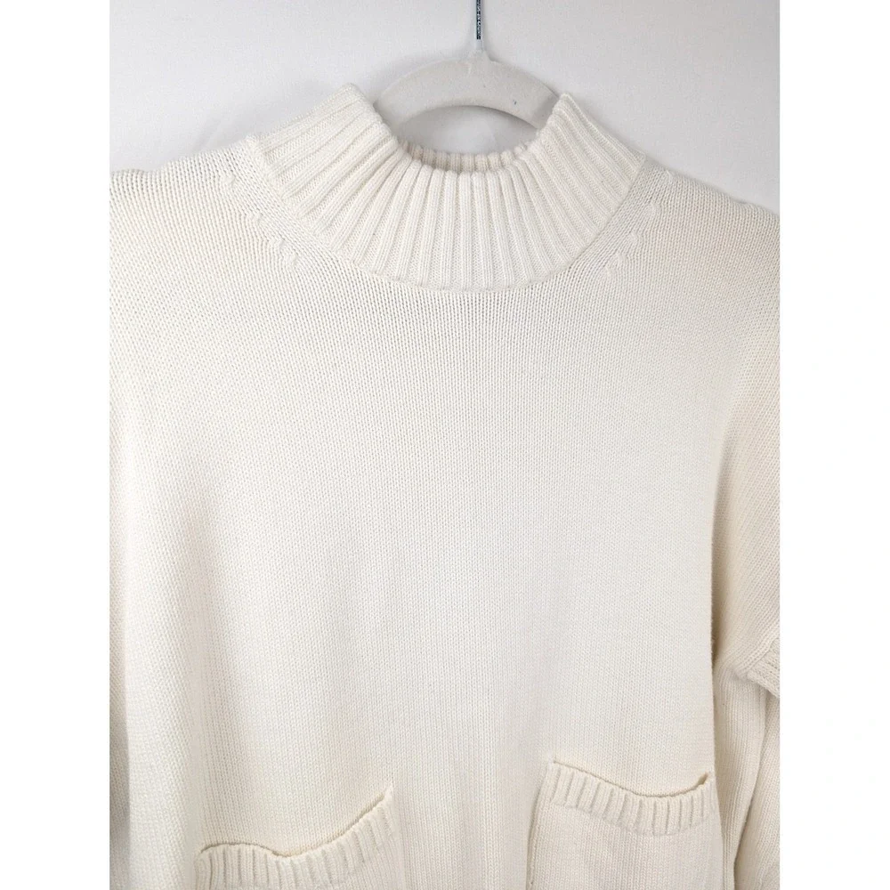J Crew Womens Cashmere Mock Neck Pocket Sweater‎ Size M White Classic Fisherman